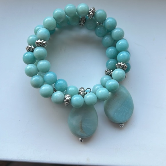 Blue and silver bead wrap bracelet - Picture 2 of 2